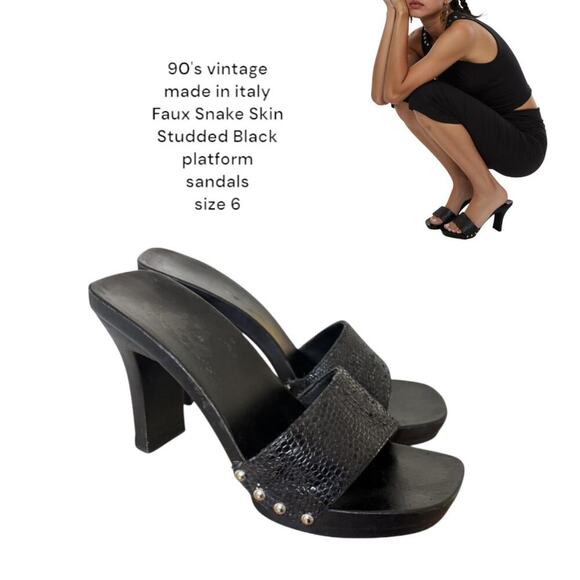 90's vintage made in italy black faux snake platform sandals heels size 6 - Picture 1 of 8